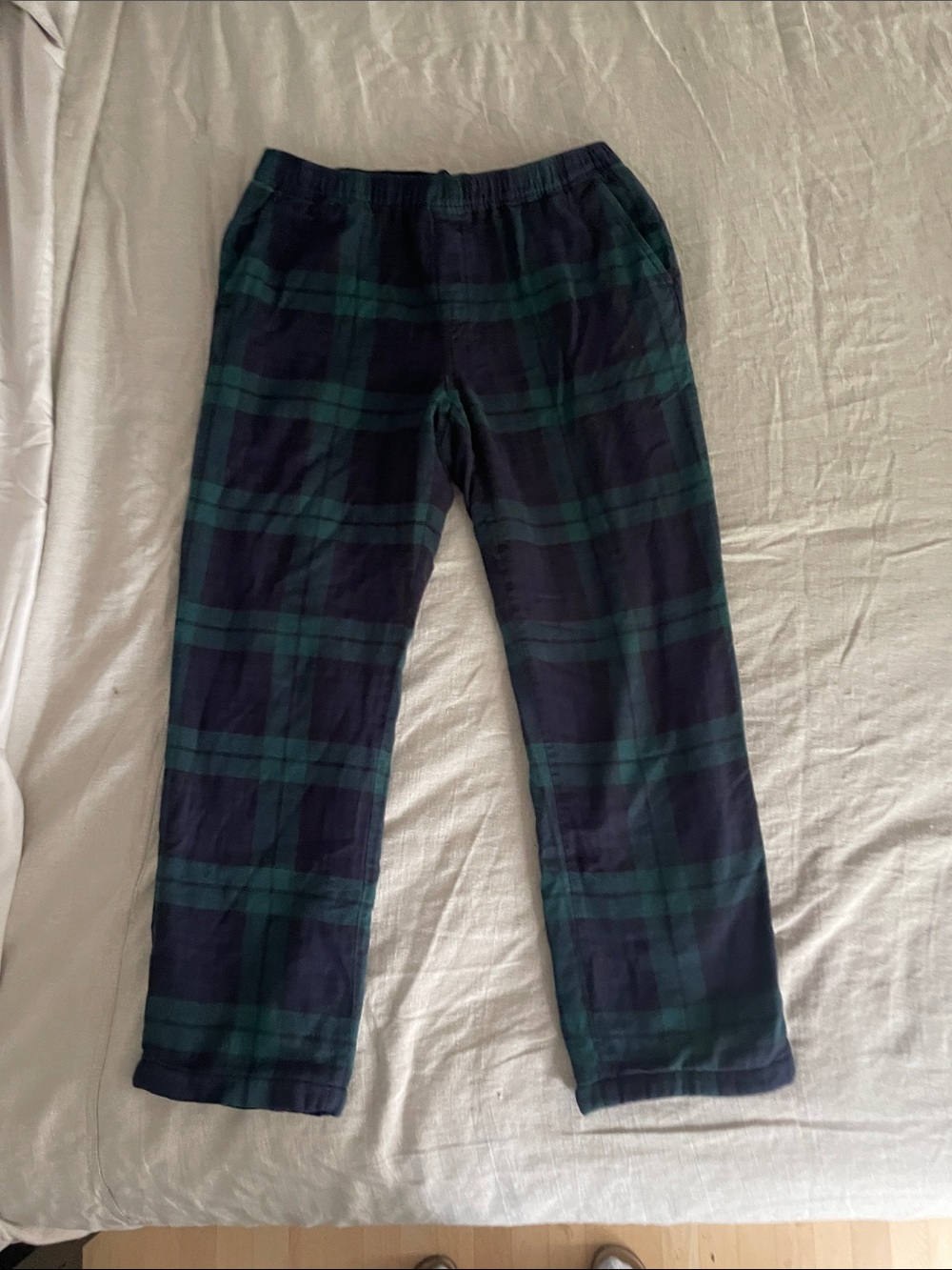 Men's Navy and Green Plaid Fleece-Lined Pyjama Pants